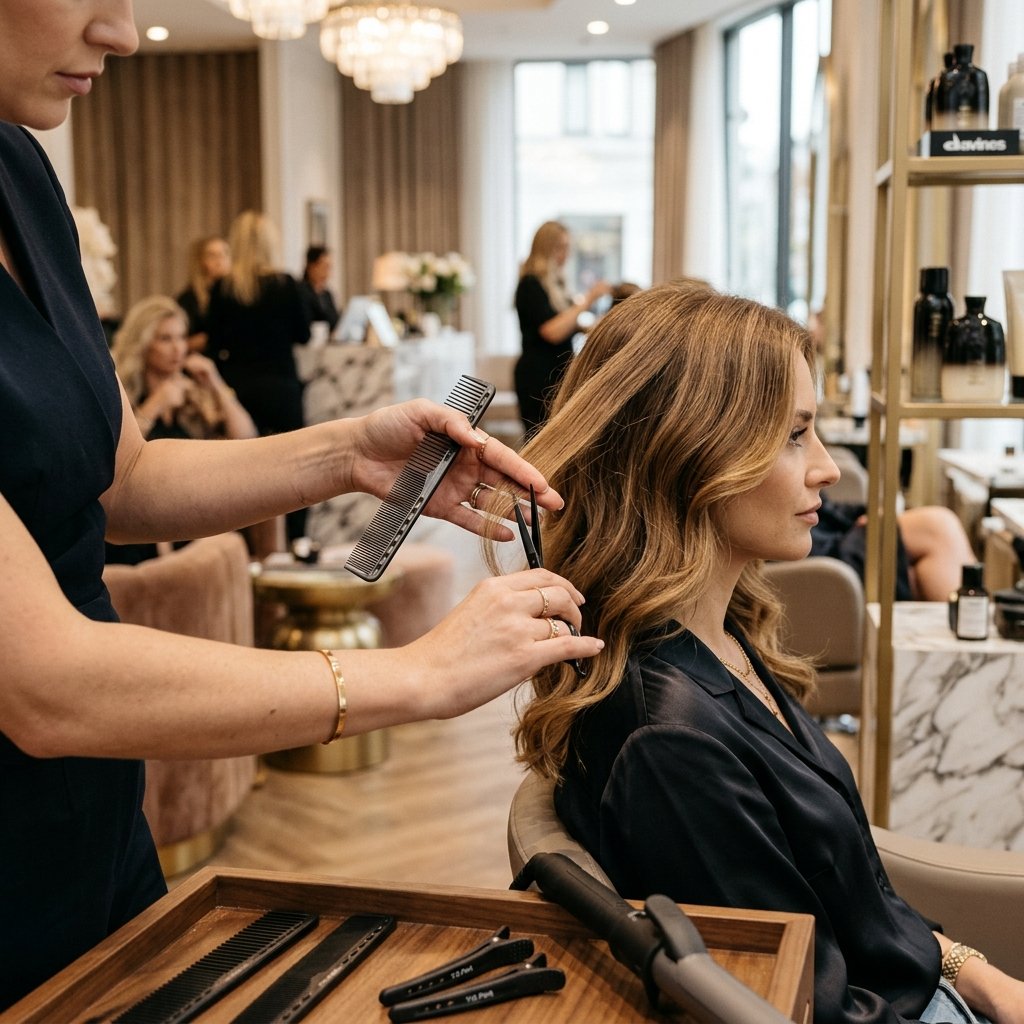 Stylist performing premium haircut treatment at Cuts Salon