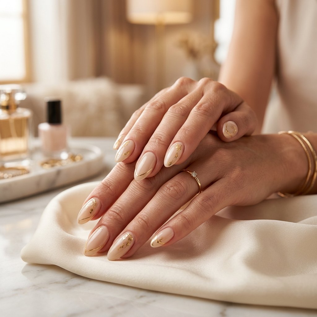 Premium custom manicured gold nail art at Cuts Unisex Salon
